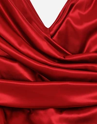 Satin draped calf-length dress
