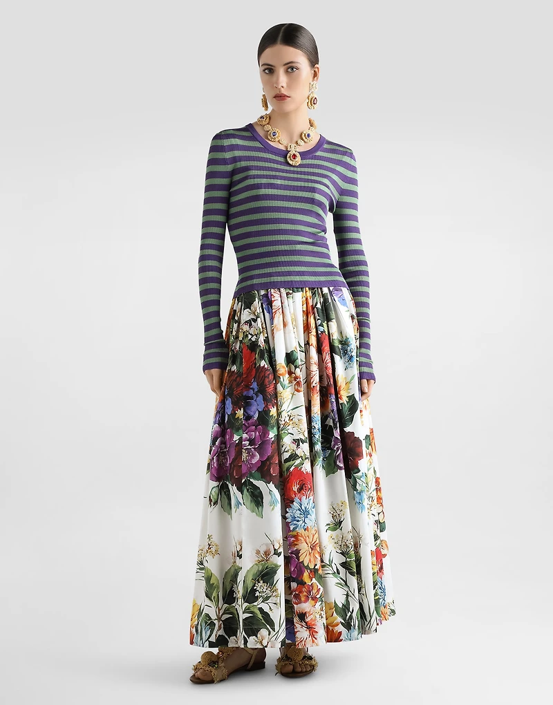 Bouquet flower-print wide skirt