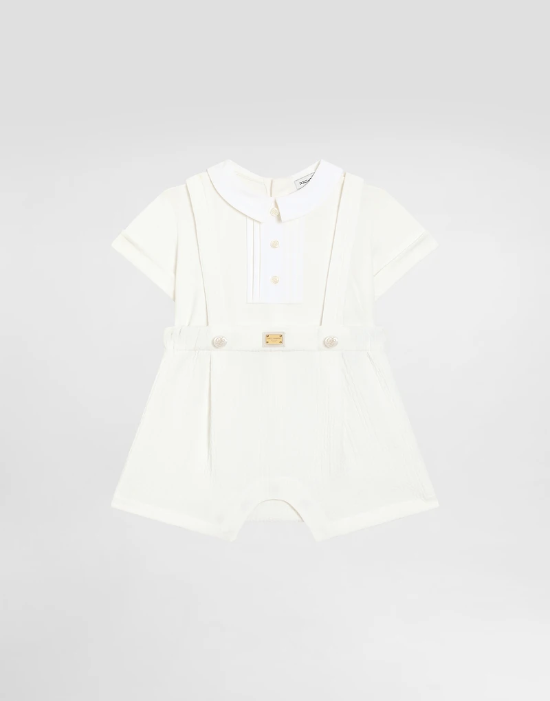 Interlock and piqué romper suit with diamond stitch detailing