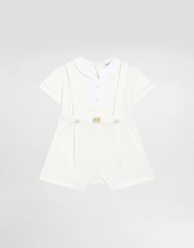 Interlock and piqué romper suit with diamond stitch detailing