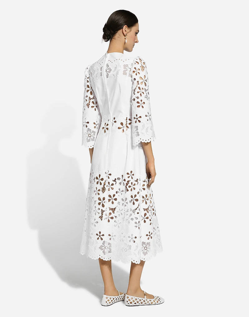 Cotton calf-length dress with cut-out detailing