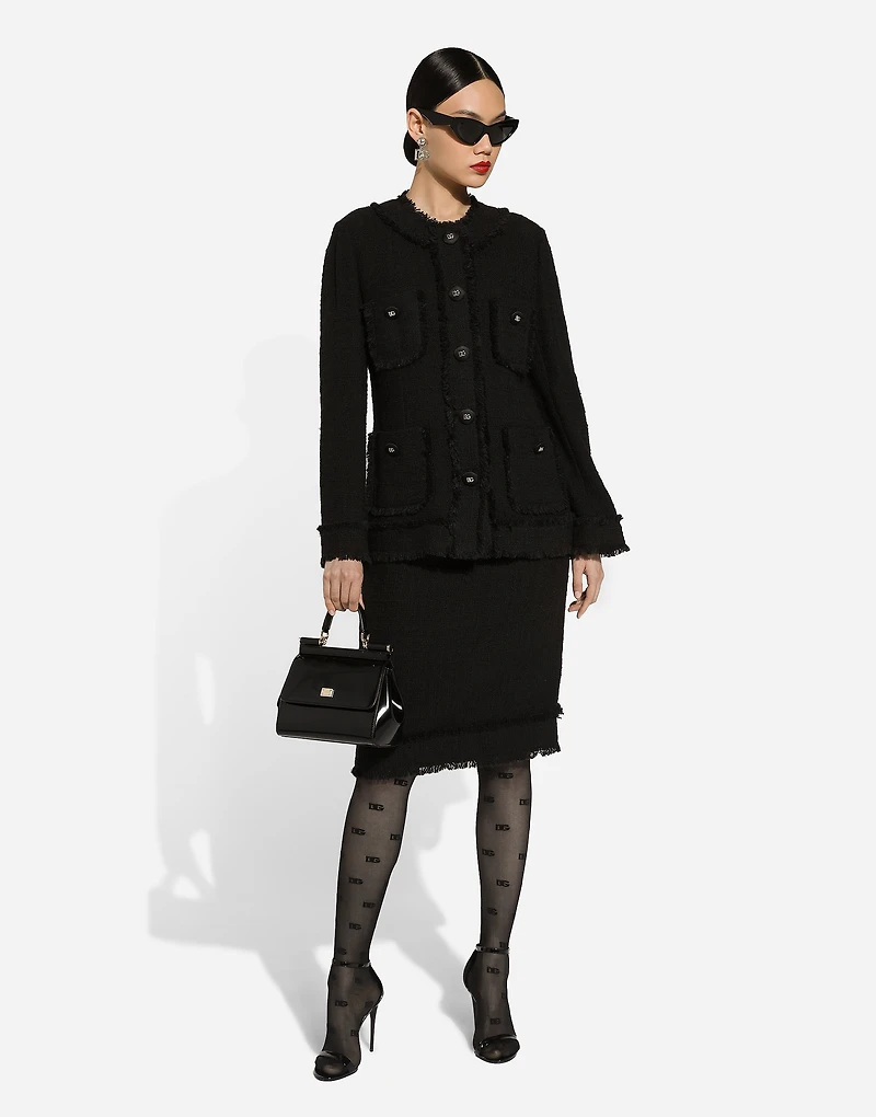 Tweed midi skirt with DG logo