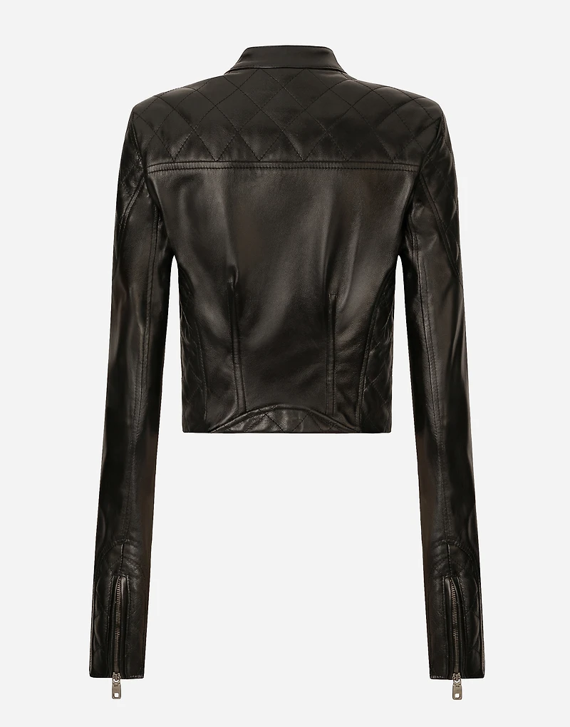 Short leather biker jacket