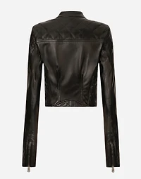 Short leather biker jacket