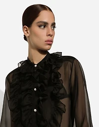 Organza shirt with front and ruffles