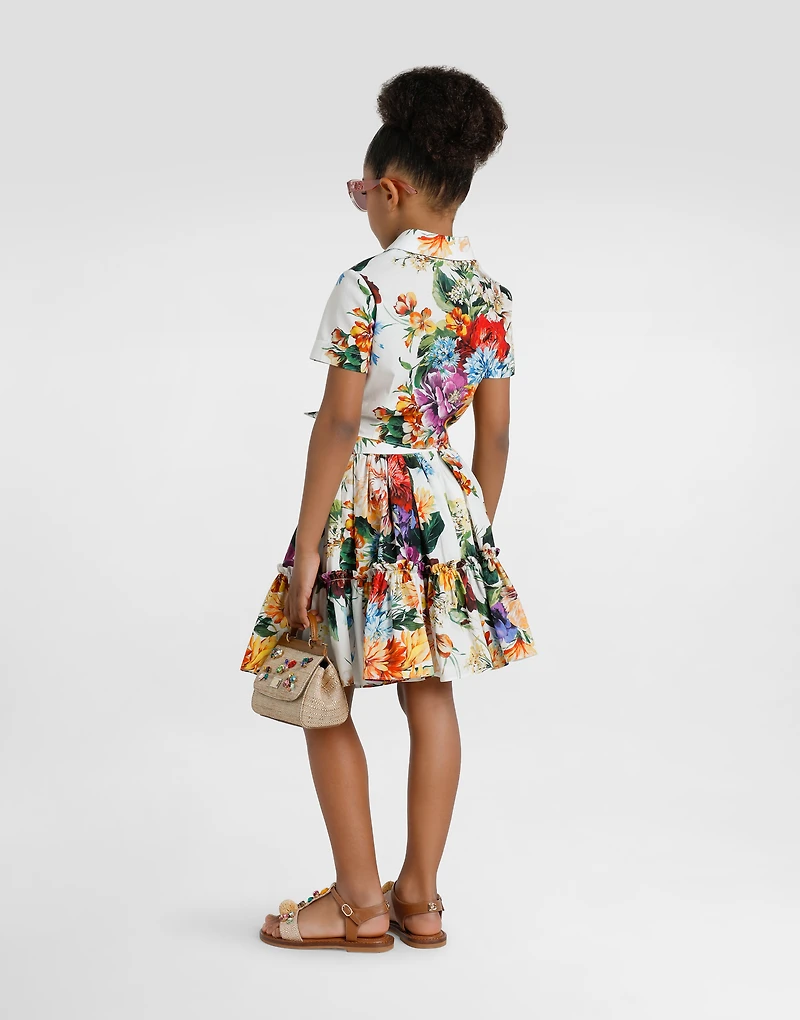 Flower-print poplin skirt