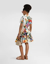 Flower-print poplin skirt