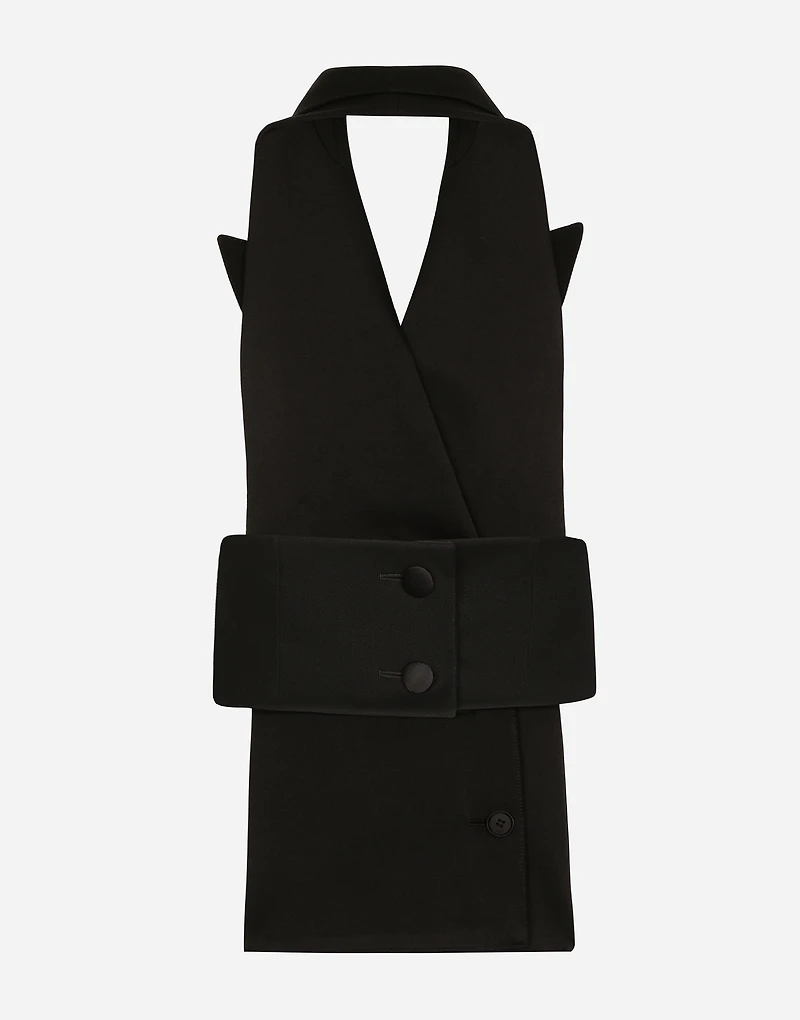 Double-breasted wool gabardine waistcoat