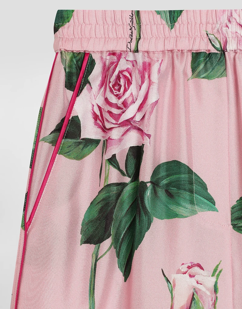 Rose-print twill vanity pants