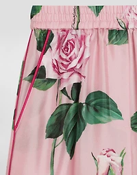Rose-print twill vanity pants
