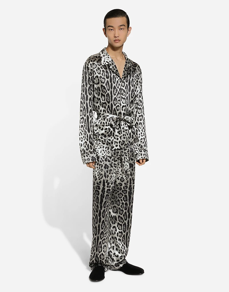 Leopard-print satin pants