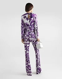 Majolica-print flared trousers