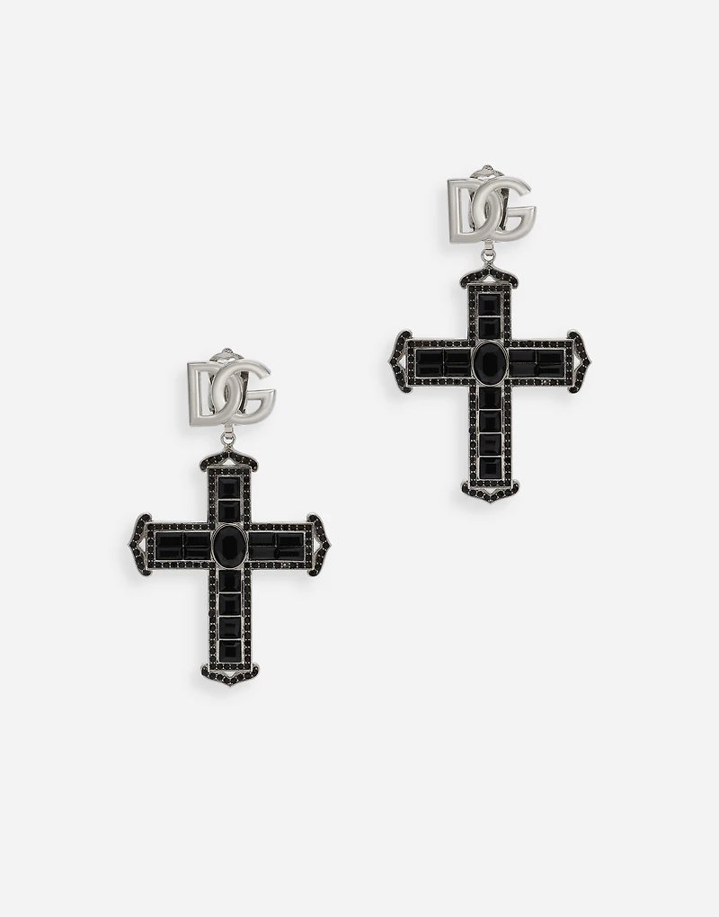 KIM DOLCE&GABBANA Cross earrings with rhinestone accents