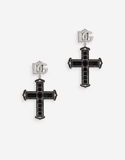 KIM DOLCE&GABBANA Cross earrings with rhinestone accents