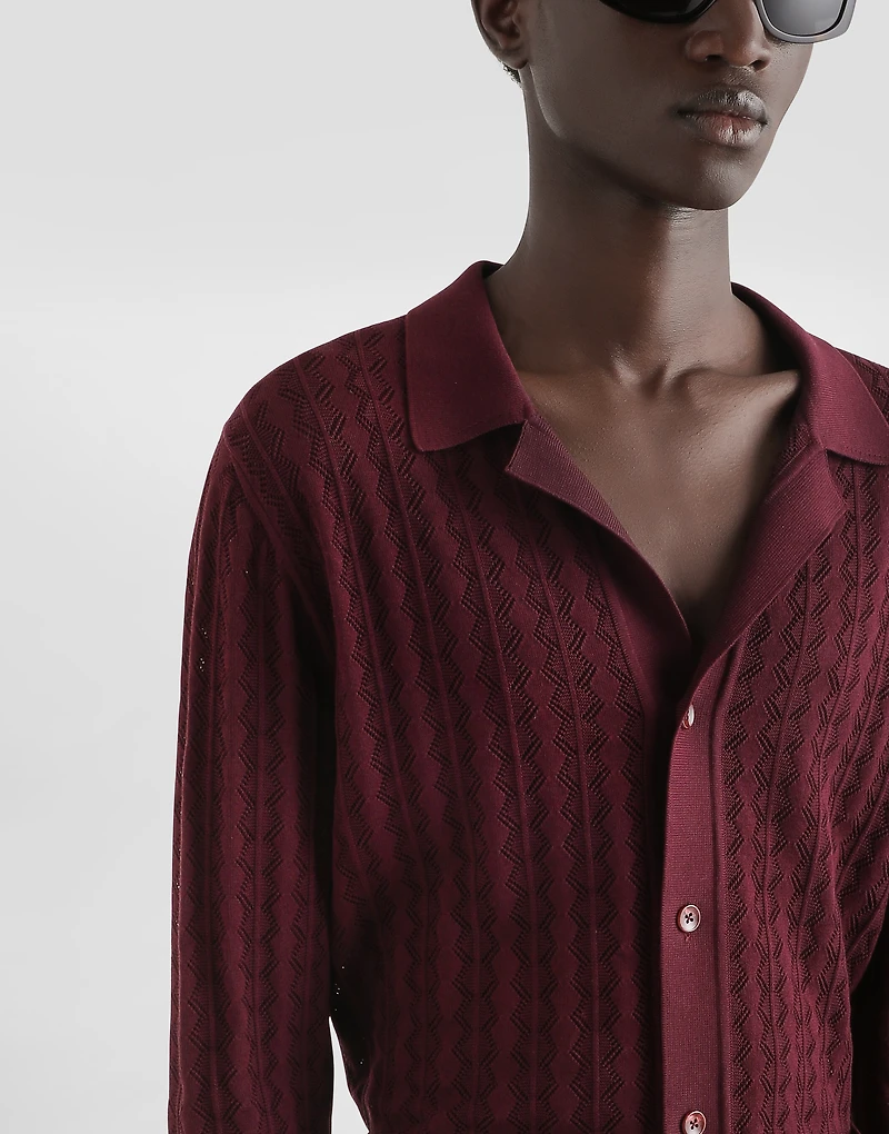 Cotton openwork-knit shirt