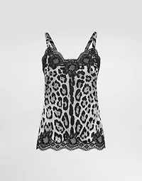 Leopard-print stretch silk satin lingerie-style top
