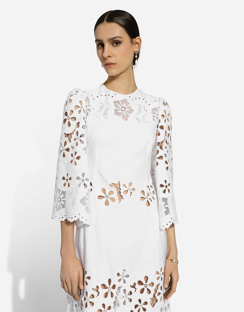Cotton calf-length dress with cut-out detailing