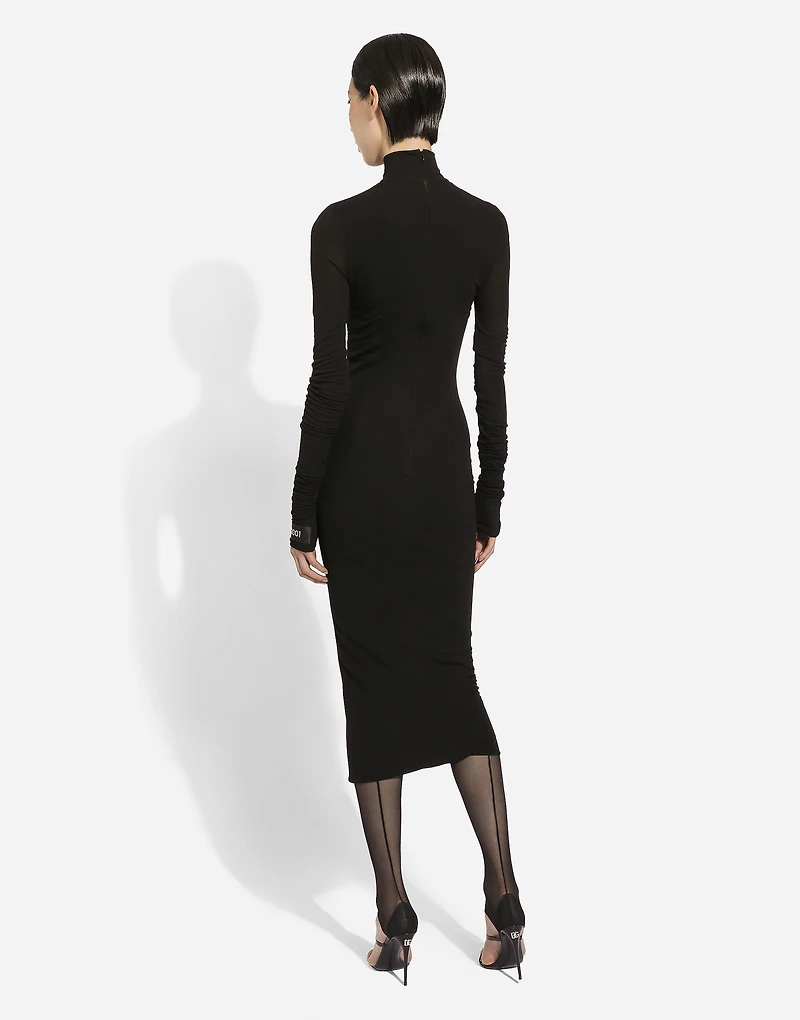Jersey calf-length dress with Chantilly lace insert