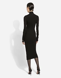 Jersey calf-length dress with Chantilly lace insert