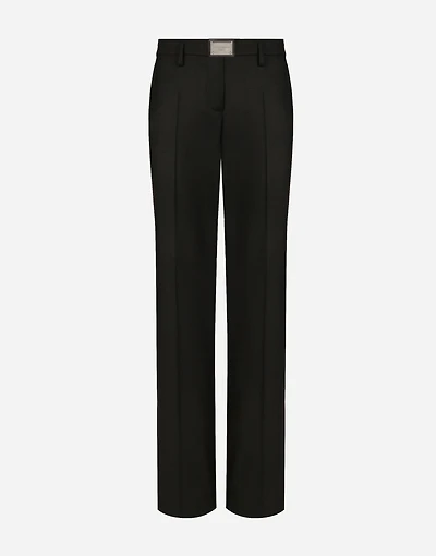 Flared flannel pants with logo tag