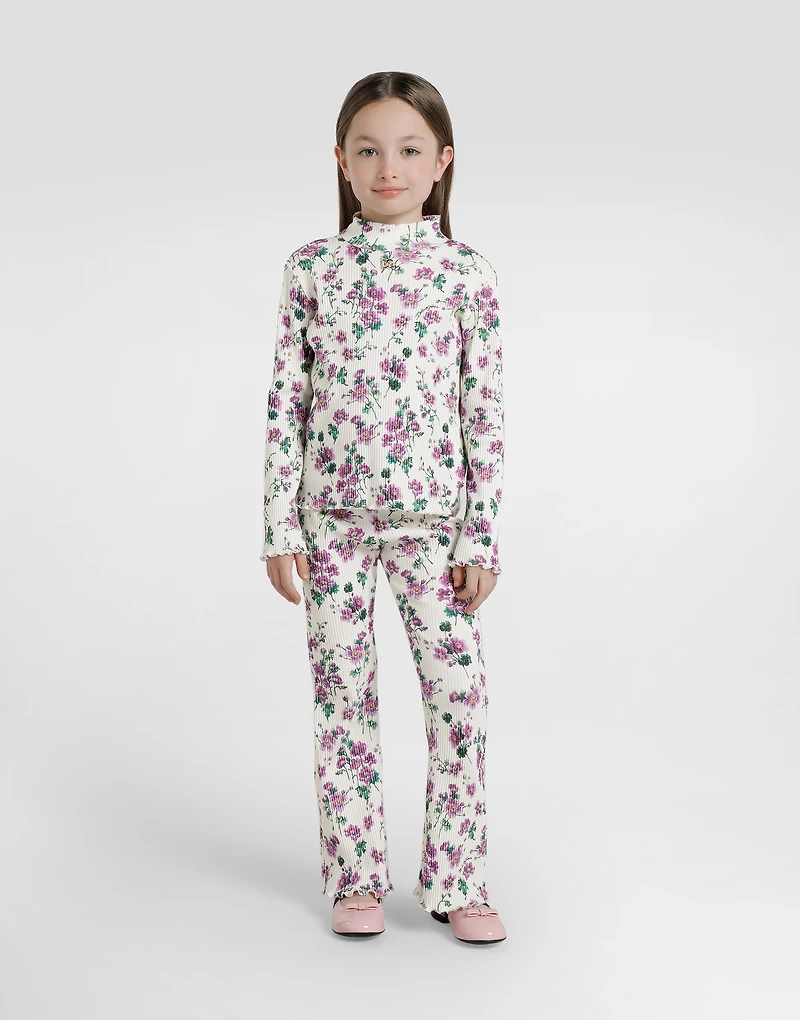 Ribbed turtleneck with violets-print