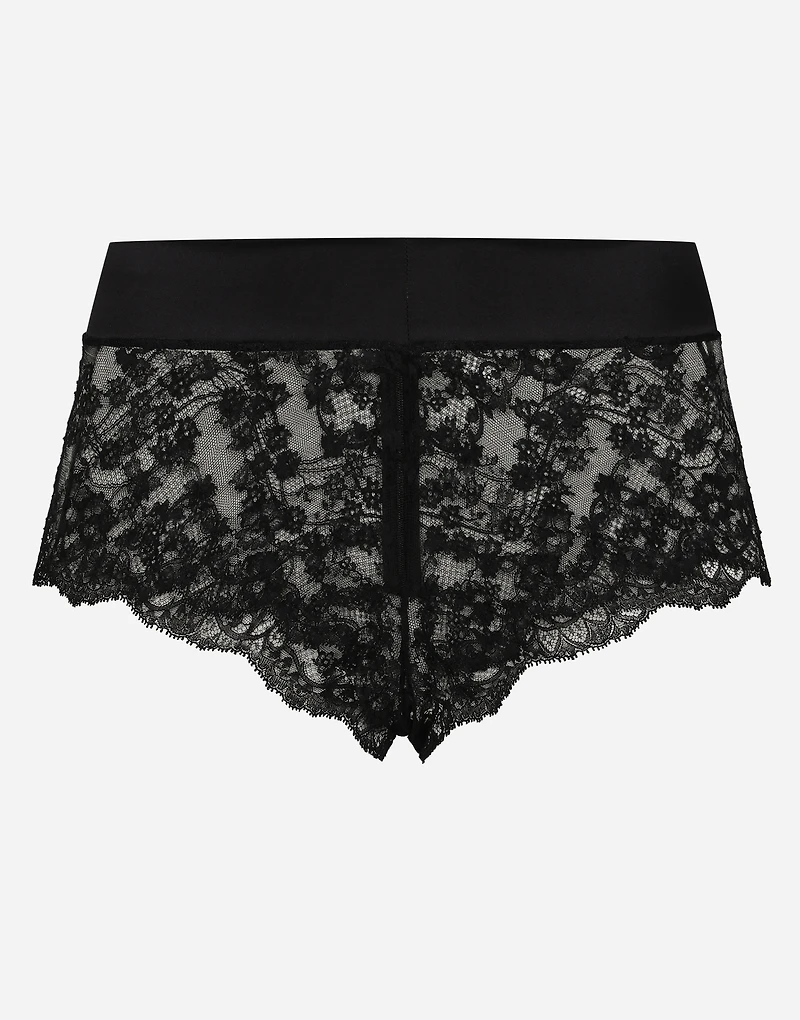 Lace high-waisted panties with satin waistband