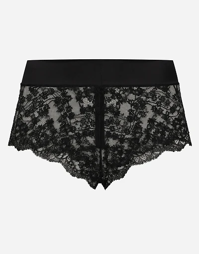 Lace high-waisted panties with satin waistband