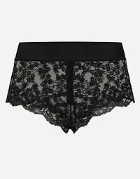 Lace high-waisted panties with satin waistband
