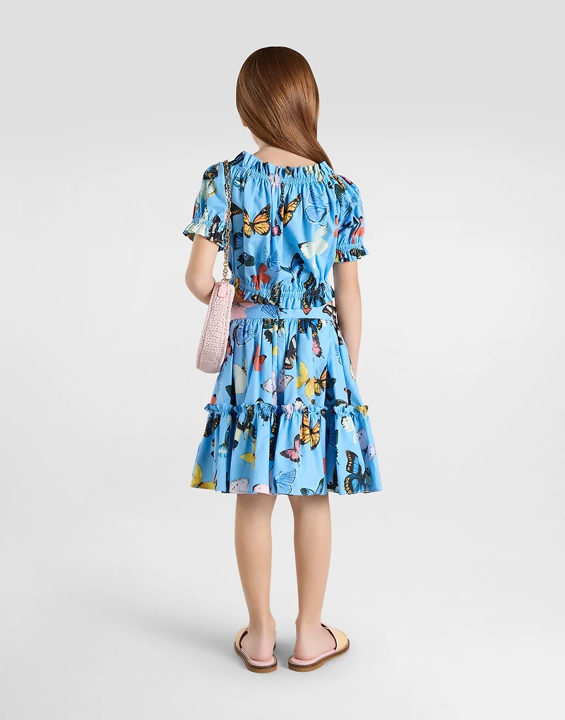 Cotton poplin top with butterfly print