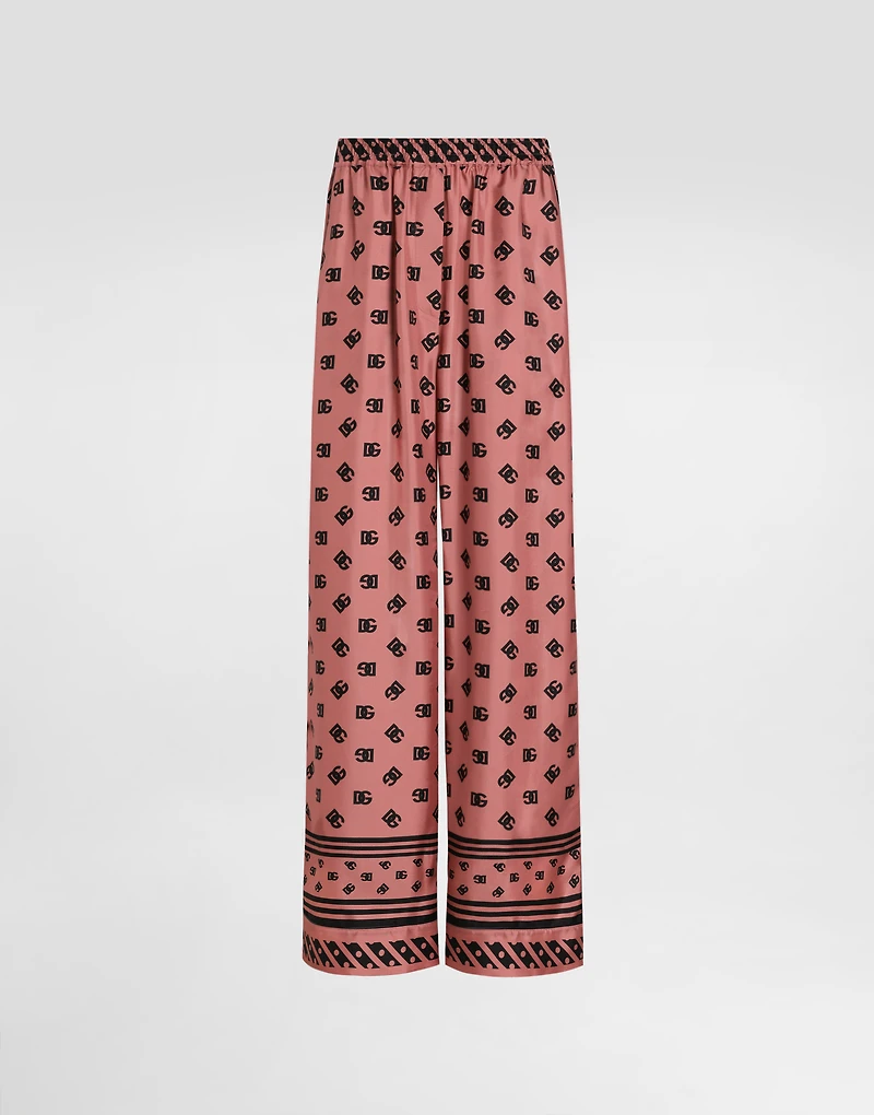 Silk satin jacquard pajama pants with all-over DG logo