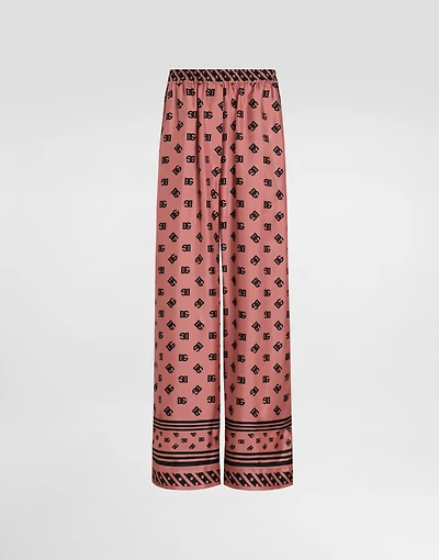 Silk satin jacquard pajama pants with all-over DG logo