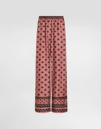 Silk satin jacquard pajama pants with all-over DG logo