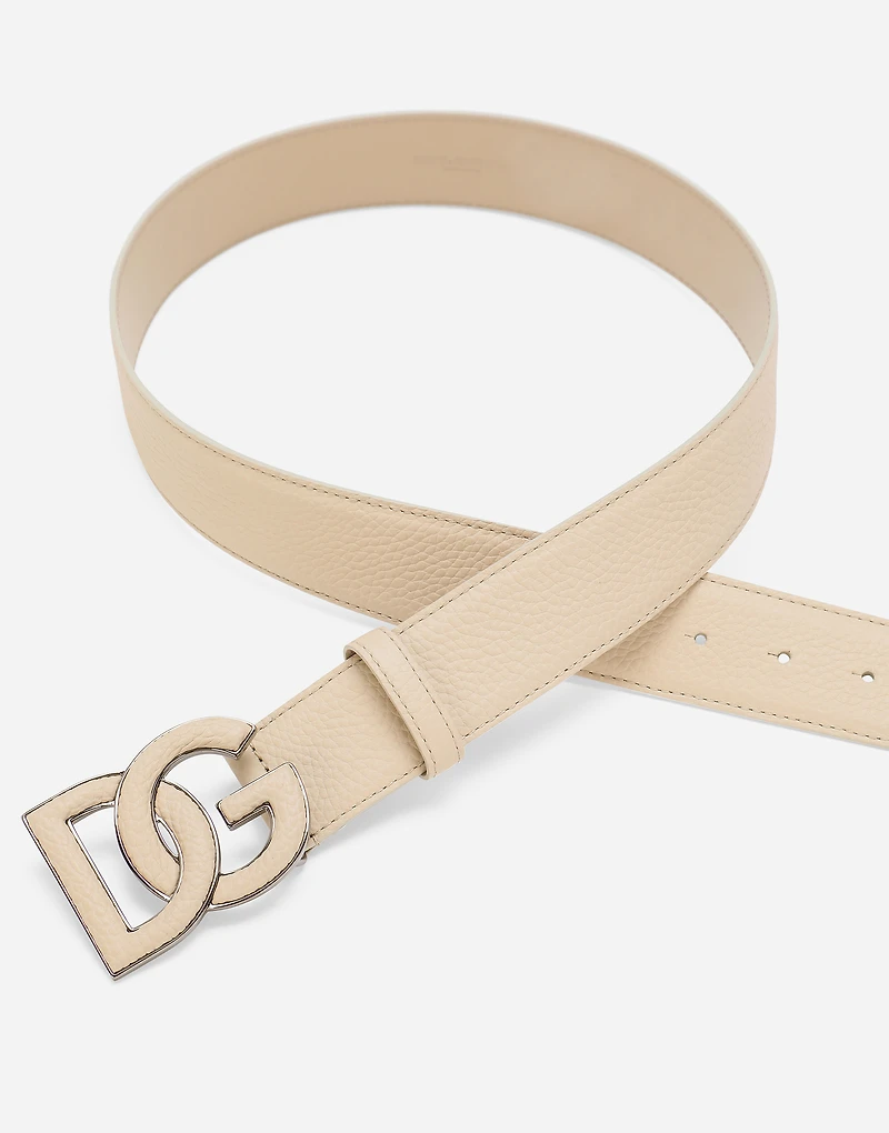 Deerskin-print calfskin belt with logo print
