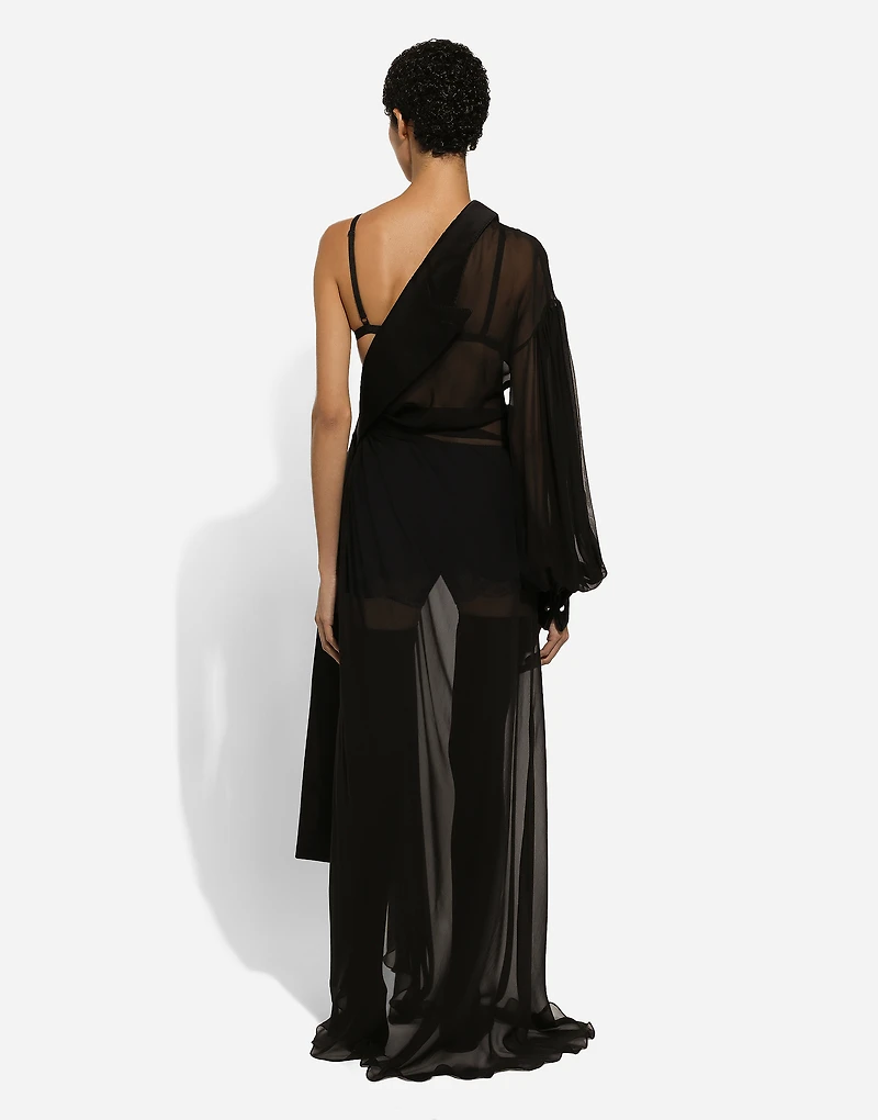 Long chiffon one-shoulder dress