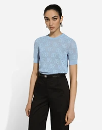 Lace-stitch viscose sweater with jacquard DG logo
