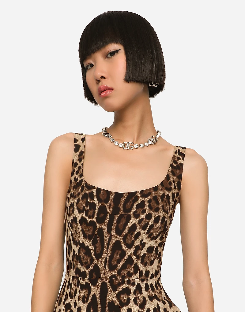Short leopard-print charmeuse dress