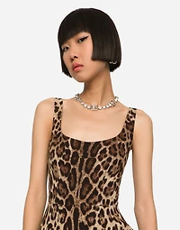 Short leopard-print charmeuse dress