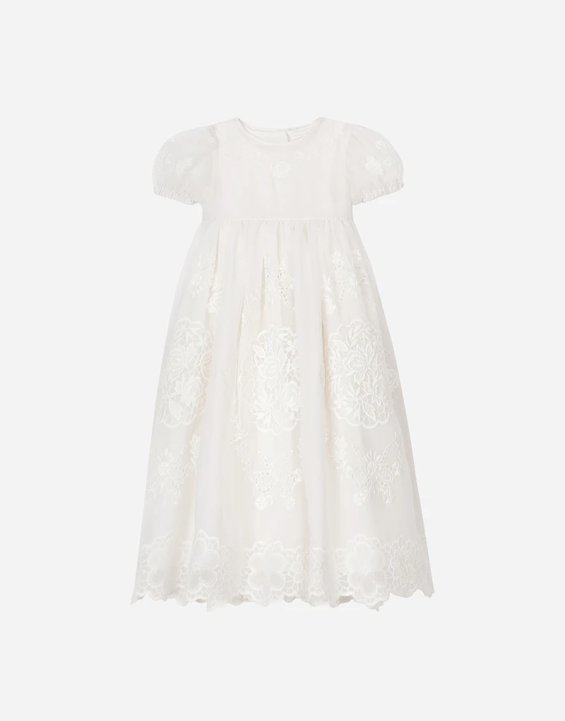 Empire-line embroidered chiffon christening dress with short sleeves