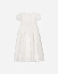 Empire-line embroidered chiffon christening dress with short sleeves