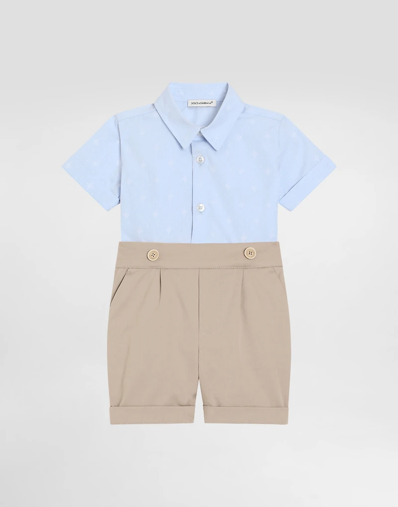 Gabardine and jacquard romper suit with polka-dots DG logo patch