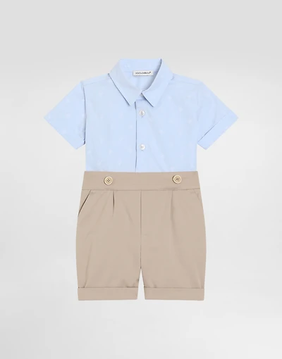 Gabardine and jacquard romper suit with polka-dots DG logo patch