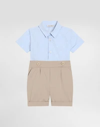 Gabardine and jacquard romper suit with polka-dots DG logo patch