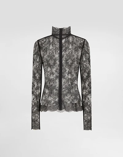 Floral lace turtle-neck top