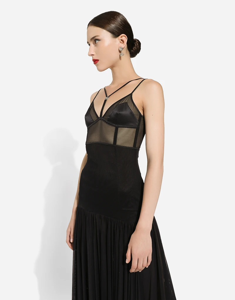 Tulle midi dress with lingerie details and the DG logo