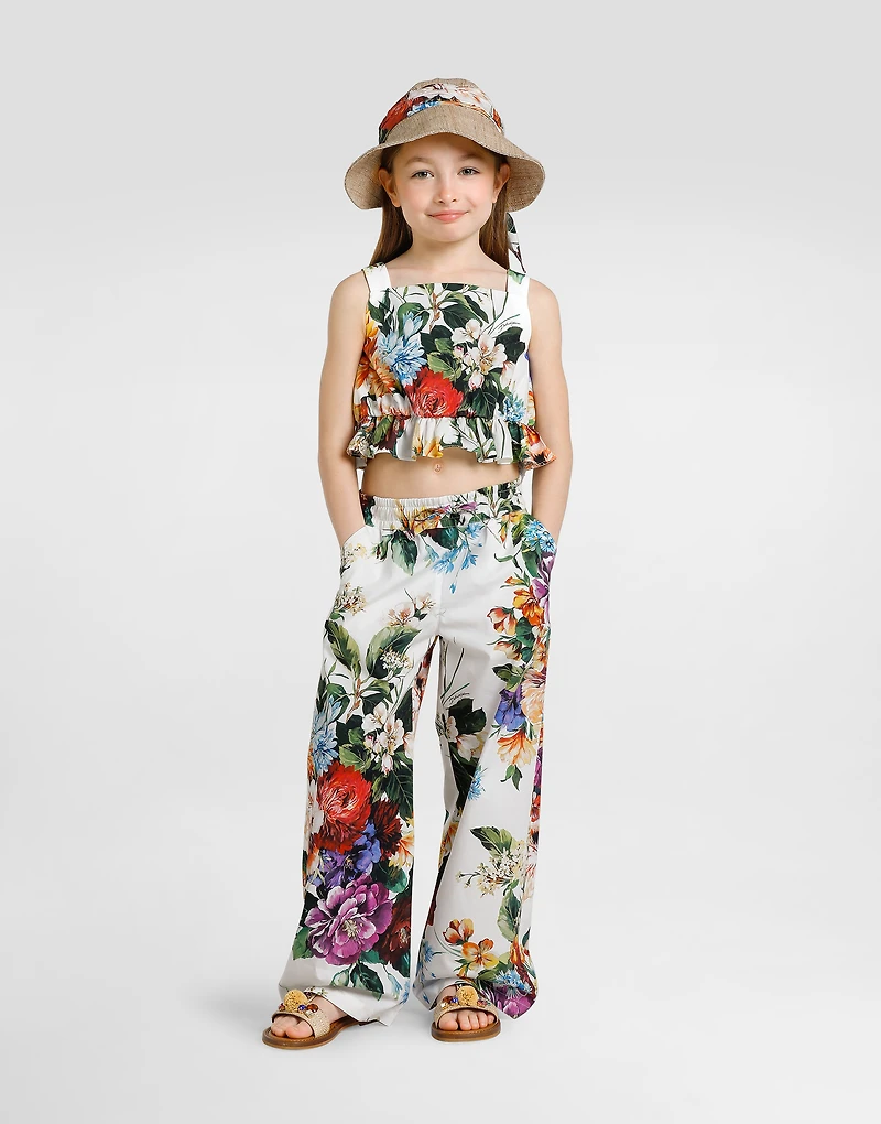 Flower-print poplin top