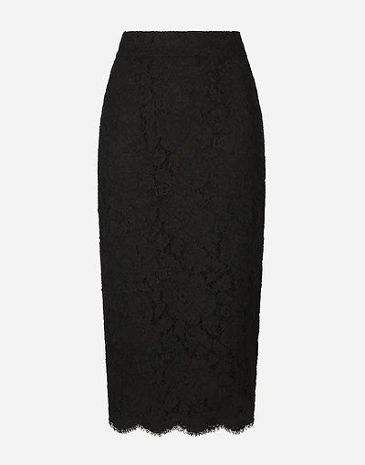Branded stretch lace midi skirt