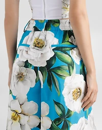 Cotton palazzo pants with gardenia print