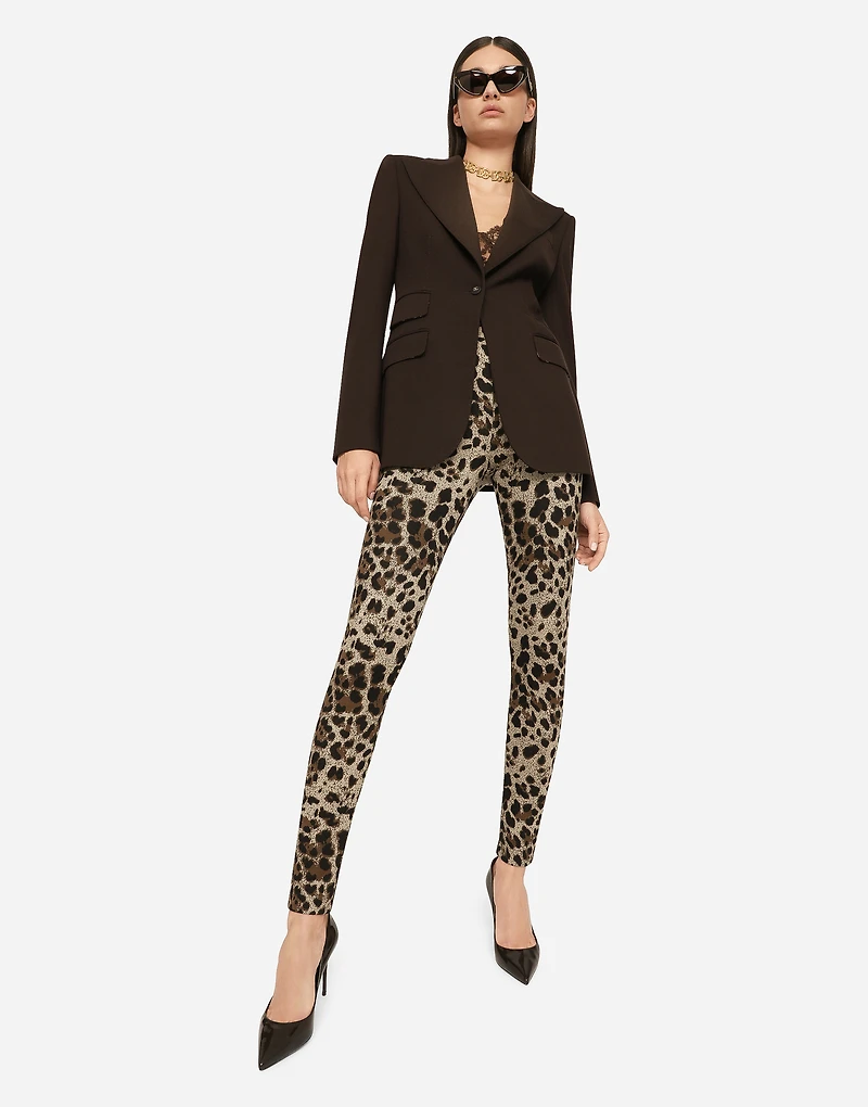 Jersey leggings with jacquard leopard design