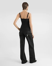 Lace and elasticated fabric bodysuit with deep neckline conical cups