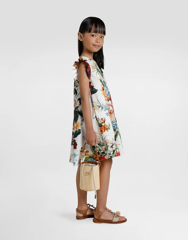 Flower-print poplin dress